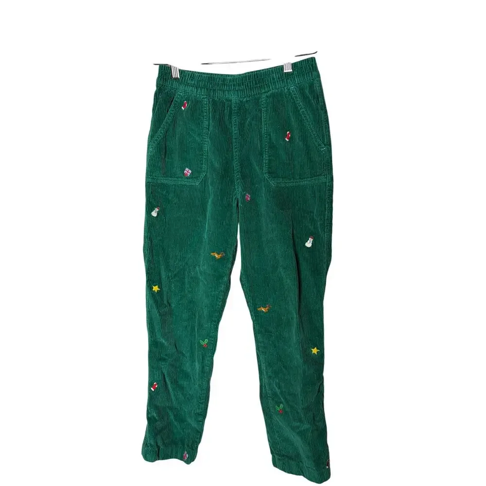 Mini Boden Green Corduroy Christmas embroidery pants sz 11-12yo
